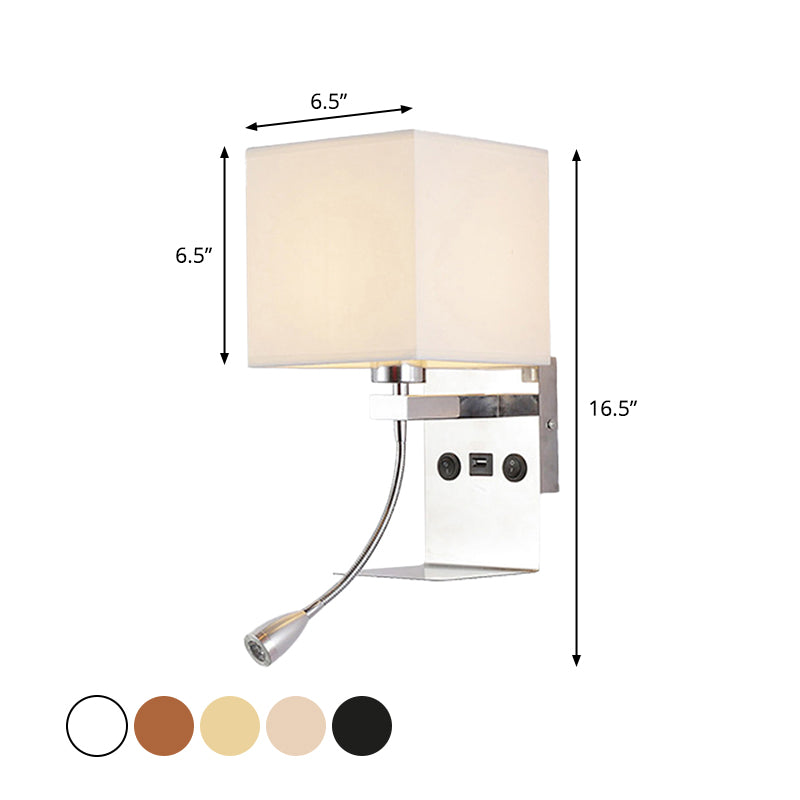 Rectangle Wall Mounted Reading Light Modern Fabric 1 Head Black/White/Beige Wall Sconce with Shelf and Spotlight Clearhalo 'Cast Iron' 'Glass' 'Industrial' 'Modern wall lights' 'Modern' 'Tiffany' 'Traditional wall lights' 'Wall Lamps & Sconces' 'Wall Lights' Lighting' 1982650
