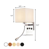 Rectangle Wall Mounted Reading Light Modern Fabric 1 Head Black/White/Beige Wall Sconce with Shelf and Spotlight Clearhalo 'Cast Iron' 'Glass' 'Industrial' 'Modern wall lights' 'Modern' 'Tiffany' 'Traditional wall lights' 'Wall Lamps & Sconces' 'Wall Lights' Lighting' 1982650
