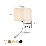 Rectangle Wall Mounted Reading Light Modern Fabric 1 Head Black/White/Beige Wall Sconce with Shelf and Spotlight Clearhalo 'Cast Iron' 'Glass' 'Industrial' 'Modern wall lights' 'Modern' 'Tiffany' 'Traditional wall lights' 'Wall Lamps & Sconces' 'Wall Lights' Lighting' 1982650
