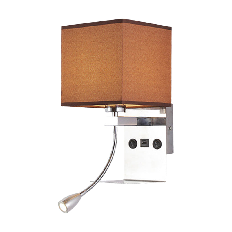 Rectangle Wall Mounted Reading Light Modern Fabric 1 Head Black/White/Beige Wall Sconce with Shelf and Spotlight Clearhalo 'Cast Iron' 'Glass' 'Industrial' 'Modern wall lights' 'Modern' 'Tiffany' 'Traditional wall lights' 'Wall Lamps & Sconces' 'Wall Lights' Lighting' 1982652