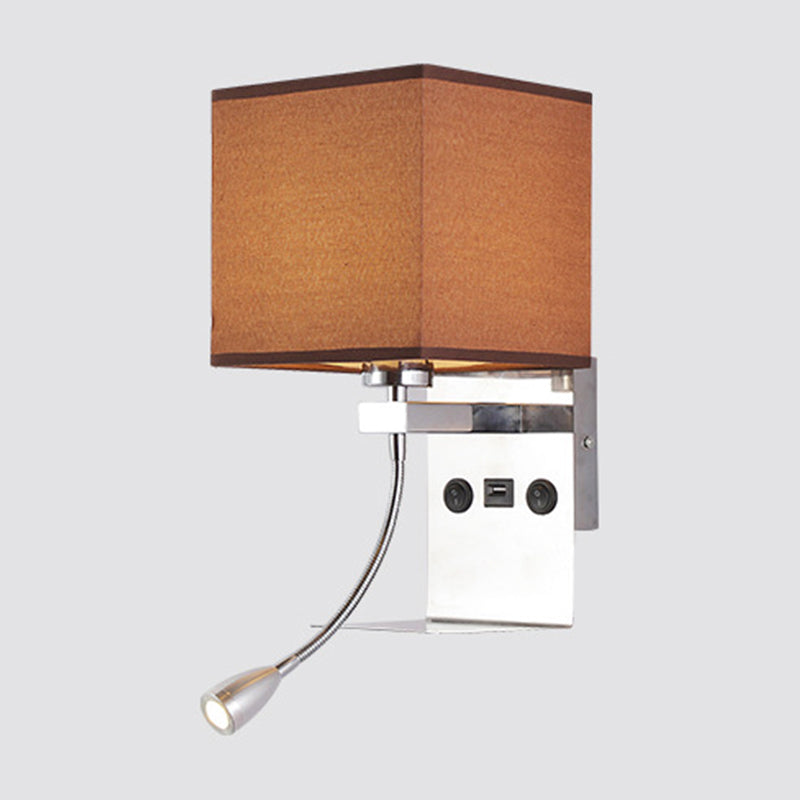 Rectangle Wall Mounted Reading Light Modern Fabric 1 Head Black/White/Beige Wall Sconce with Shelf and Spotlight Clearhalo 'Cast Iron' 'Glass' 'Industrial' 'Modern wall lights' 'Modern' 'Tiffany' 'Traditional wall lights' 'Wall Lamps & Sconces' 'Wall Lights' Lighting' 1982653