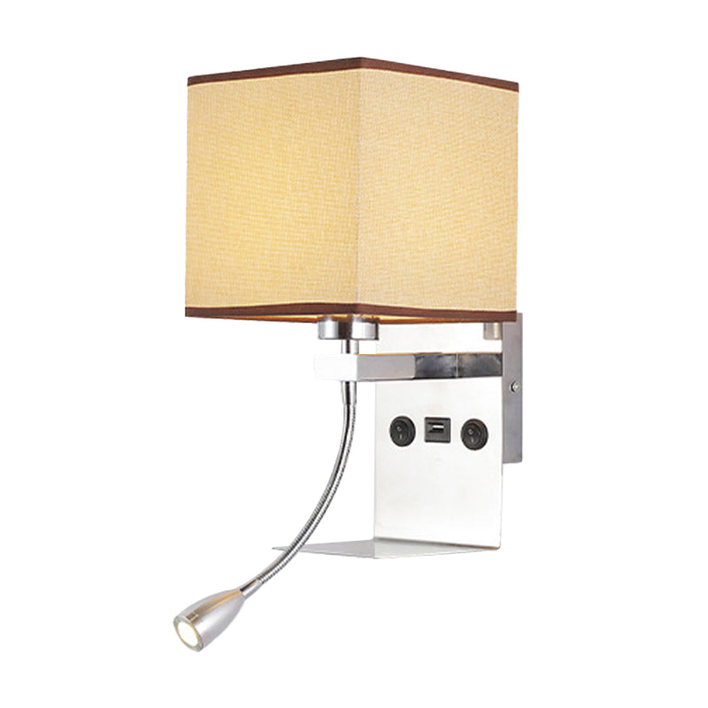 Rectangle Wall Mounted Reading Light Modern Fabric 1 Head Black/White/Beige Wall Sconce with Shelf and Spotlight Clearhalo 'Cast Iron' 'Glass' 'Industrial' 'Modern wall lights' 'Modern' 'Tiffany' 'Traditional wall lights' 'Wall Lamps & Sconces' 'Wall Lights' Lighting' 1982655
