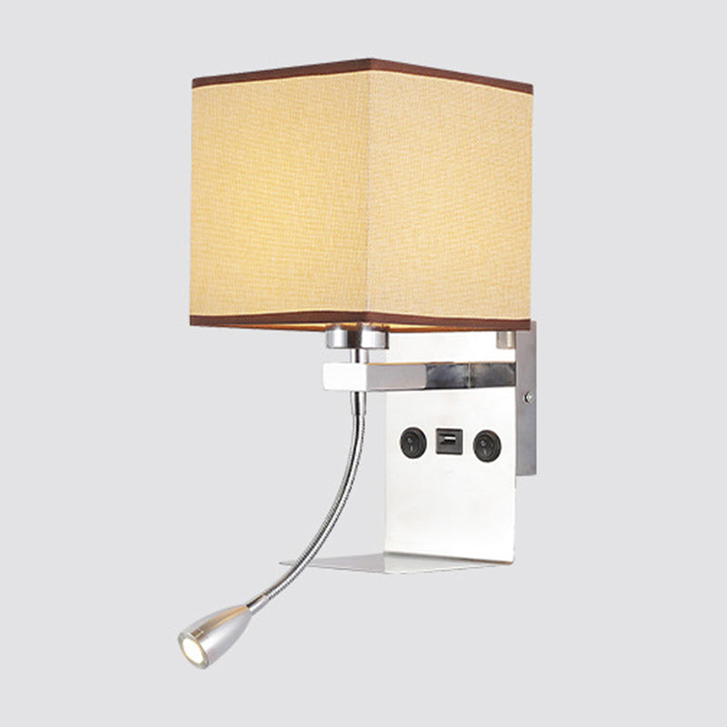 Rectangle Wall Mounted Reading Light Modern Fabric 1 Head Black/White/Beige Wall Sconce with Shelf and Spotlight Clearhalo 'Cast Iron' 'Glass' 'Industrial' 'Modern wall lights' 'Modern' 'Tiffany' 'Traditional wall lights' 'Wall Lamps & Sconces' 'Wall Lights' Lighting' 1982656