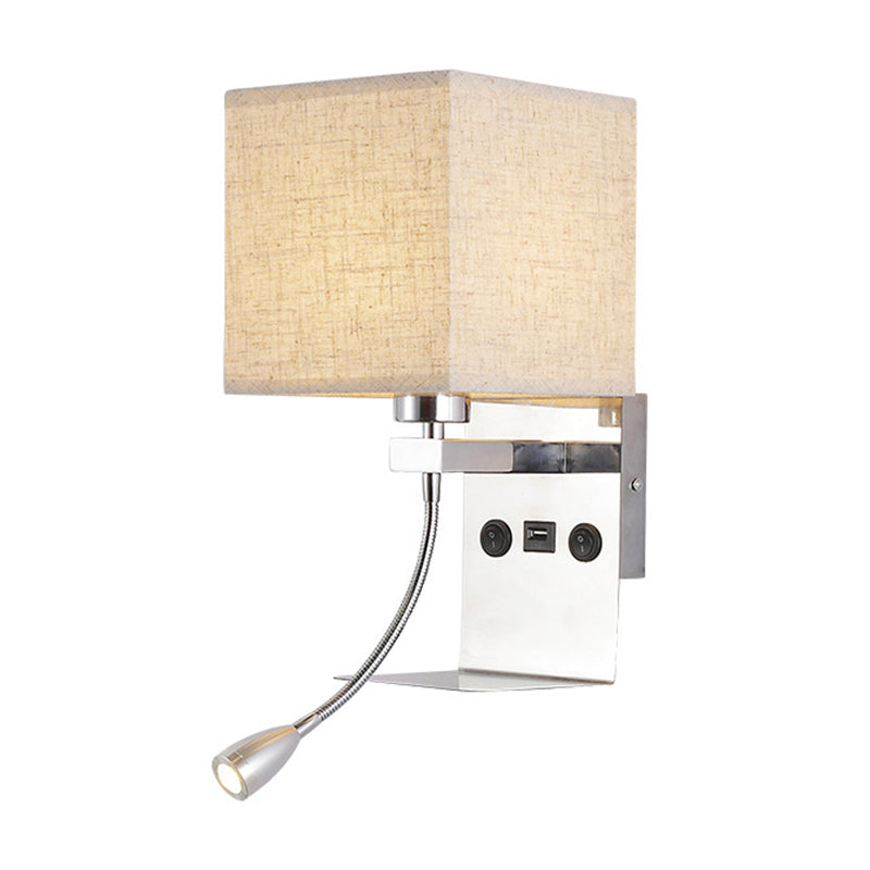 Rectangle Wall Mounted Reading Light Modern Fabric 1 Head Black/White/Beige Wall Sconce with Shelf and Spotlight Clearhalo 'Cast Iron' 'Glass' 'Industrial' 'Modern wall lights' 'Modern' 'Tiffany' 'Traditional wall lights' 'Wall Lamps & Sconces' 'Wall Lights' Lighting' 1982658