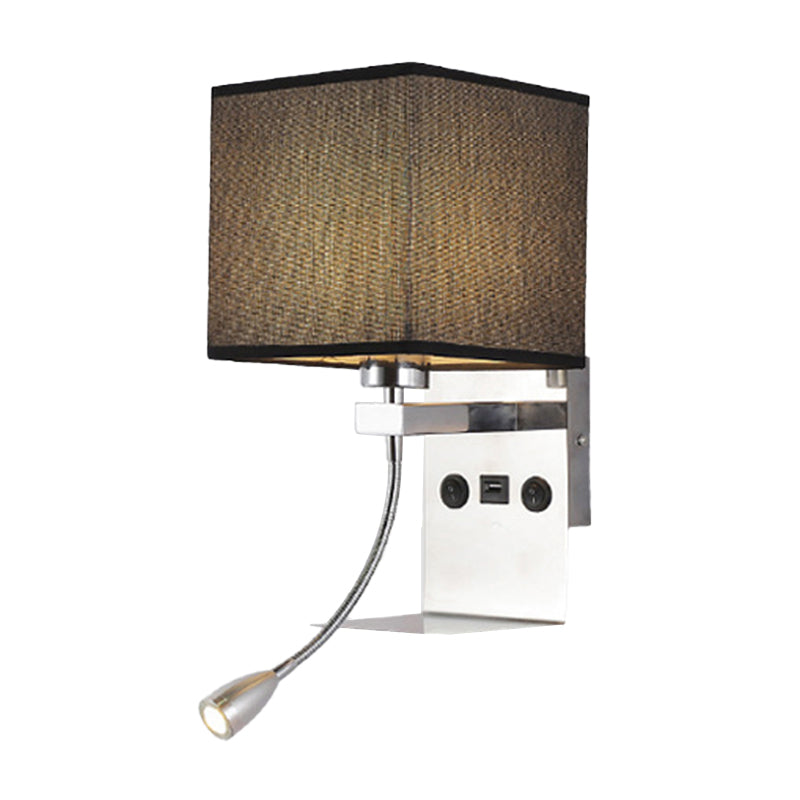 Rectangle Wall Mounted Reading Light Modern Fabric 1 Head Black/White/Beige Wall Sconce with Shelf and Spotlight Black Clearhalo 'Cast Iron' 'Glass' 'Industrial' 'Modern wall lights' 'Modern' 'Tiffany' 'Traditional wall lights' 'Wall Lamps & Sconces' 'Wall Lights' Lighting' 1982660