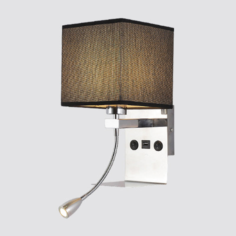 Rectangle Wall Mounted Reading Light Modern Fabric 1 Head Black/White/Beige Wall Sconce with Shelf and Spotlight Clearhalo 'Cast Iron' 'Glass' 'Industrial' 'Modern wall lights' 'Modern' 'Tiffany' 'Traditional wall lights' 'Wall Lamps & Sconces' 'Wall Lights' Lighting' 1982661