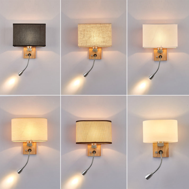 Flexible Spotlight Bedside Reading Light Fabric Single Nordic Wall Lamp with Oval Fabric Shade in Beige/Flaxen/Champagne Clearhalo 'Cast Iron' 'Glass' 'Industrial' 'Modern wall lights' 'Modern' 'Tiffany' 'Traditional wall lights' 'Wall Lamps & Sconces' 'Wall Lights' Lighting' 1982663