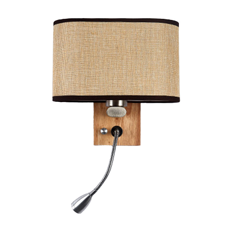 Flexible Spotlight Bedside Reading Light Fabric Single Nordic Wall Lamp with Oval Fabric Shade in Beige/Flaxen/Champagne Clearhalo 'Cast Iron' 'Glass' 'Industrial' 'Modern wall lights' 'Modern' 'Tiffany' 'Traditional wall lights' 'Wall Lamps & Sconces' 'Wall Lights' Lighting' 1982664