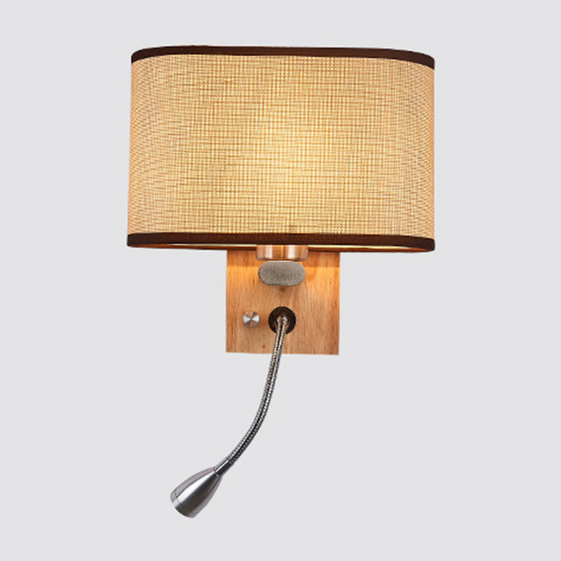 Flexible Spotlight Bedside Reading Light Fabric Single Nordic Wall Lamp with Oval Fabric Shade in Beige/Flaxen/Champagne Clearhalo 'Cast Iron' 'Glass' 'Industrial' 'Modern wall lights' 'Modern' 'Tiffany' 'Traditional wall lights' 'Wall Lamps & Sconces' 'Wall Lights' Lighting' 1982665