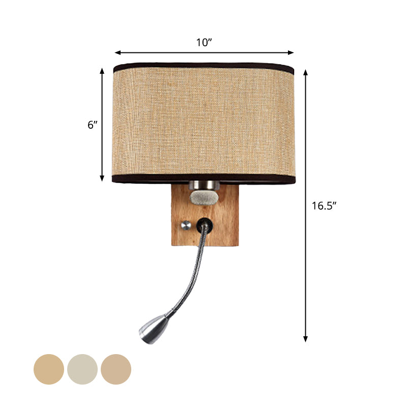 Flexible Spotlight Bedside Reading Light Fabric Single Nordic Wall Lamp with Oval Fabric Shade in Beige/Flaxen/Champagne Clearhalo 'Cast Iron' 'Glass' 'Industrial' 'Modern wall lights' 'Modern' 'Tiffany' 'Traditional wall lights' 'Wall Lamps & Sconces' 'Wall Lights' Lighting' 1982666