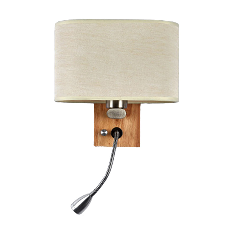 Flexible Spotlight Bedside Reading Light Fabric Single Nordic Wall Lamp with Oval Fabric Shade in Beige/Flaxen/Champagne Clearhalo 'Cast Iron' 'Glass' 'Industrial' 'Modern wall lights' 'Modern' 'Tiffany' 'Traditional wall lights' 'Wall Lamps & Sconces' 'Wall Lights' Lighting' 1982668