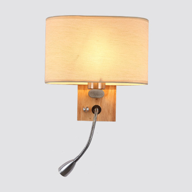 Flexible Spotlight Bedside Reading Light Fabric Single Nordic Wall Lamp with Oval Fabric Shade in Beige/Flaxen/Champagne Clearhalo 'Cast Iron' 'Glass' 'Industrial' 'Modern wall lights' 'Modern' 'Tiffany' 'Traditional wall lights' 'Wall Lamps & Sconces' 'Wall Lights' Lighting' 1982669