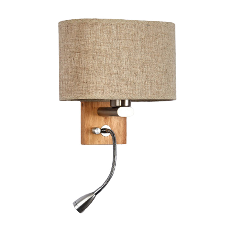 Flexible Spotlight Bedside Reading Light Fabric Single Nordic Wall Lamp with Oval Fabric Shade in Beige/Flaxen/Champagne Beige Clearhalo 'Cast Iron' 'Glass' 'Industrial' 'Modern wall lights' 'Modern' 'Tiffany' 'Traditional wall lights' 'Wall Lamps & Sconces' 'Wall Lights' Lighting' 1982670