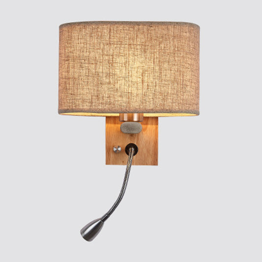 Flexible Spotlight Bedside Reading Light Fabric Single Nordic Wall Lamp with Oval Fabric Shade in Beige/Flaxen/Champagne Clearhalo 'Cast Iron' 'Glass' 'Industrial' 'Modern wall lights' 'Modern' 'Tiffany' 'Traditional wall lights' 'Wall Lamps & Sconces' 'Wall Lights' Lighting' 1982671