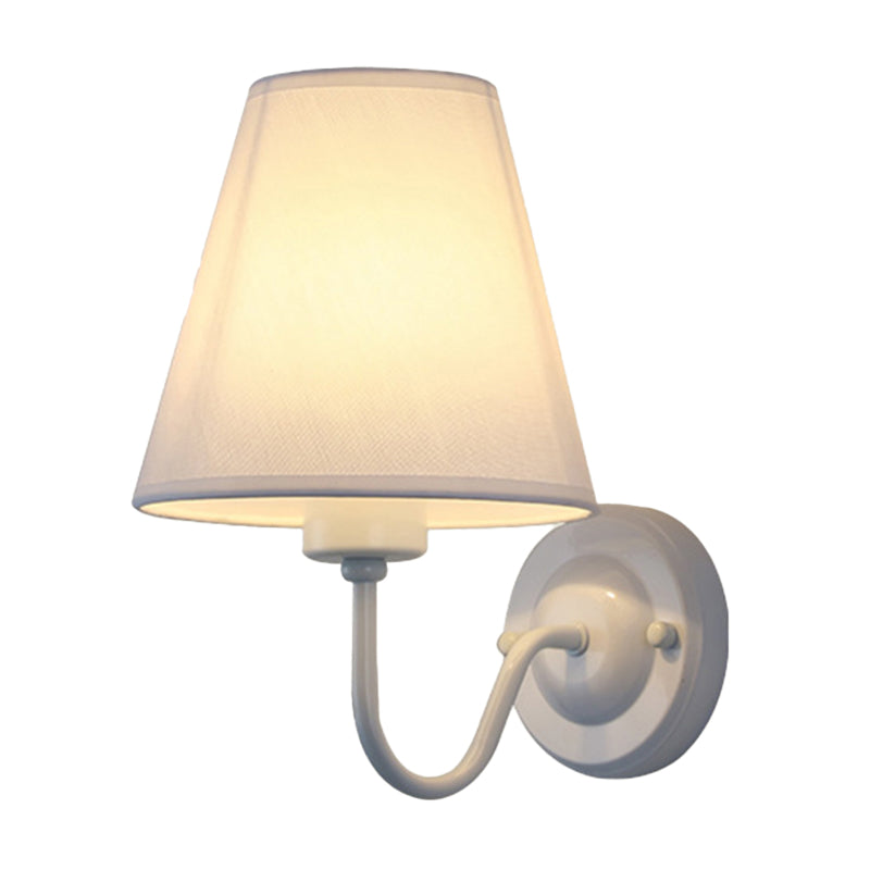 Black/Brown/Beige Cone Wall Lamp Nordic 1-Light Fabric Wall Lighting with Curved Arm in Black/White Clearhalo 'Cast Iron' 'Glass' 'Industrial' 'Modern wall lights' 'Modern' 'Tiffany' 'Traditional wall lights' 'Wall Lamps & Sconces' 'Wall Lights' Lighting' 1982674