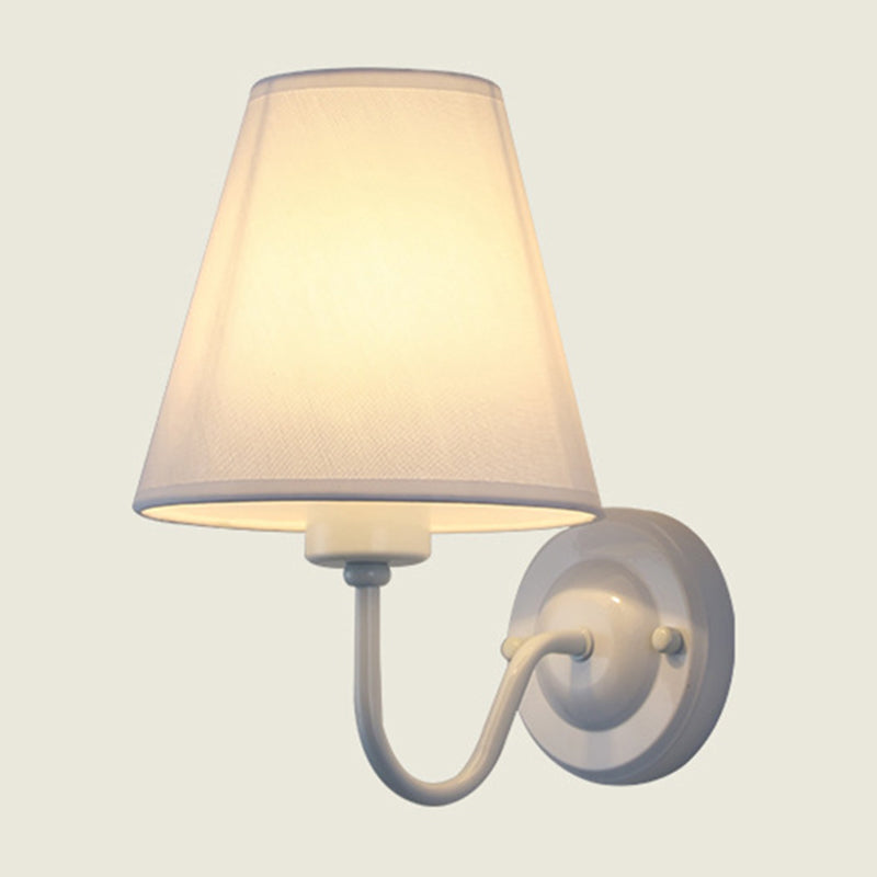 Black/Brown/Beige Cone Wall Lamp Nordic 1-Light Fabric Wall Lighting with Curved Arm in Black/White Clearhalo 'Cast Iron' 'Glass' 'Industrial' 'Modern wall lights' 'Modern' 'Tiffany' 'Traditional wall lights' 'Wall Lamps & Sconces' 'Wall Lights' Lighting' 1982675