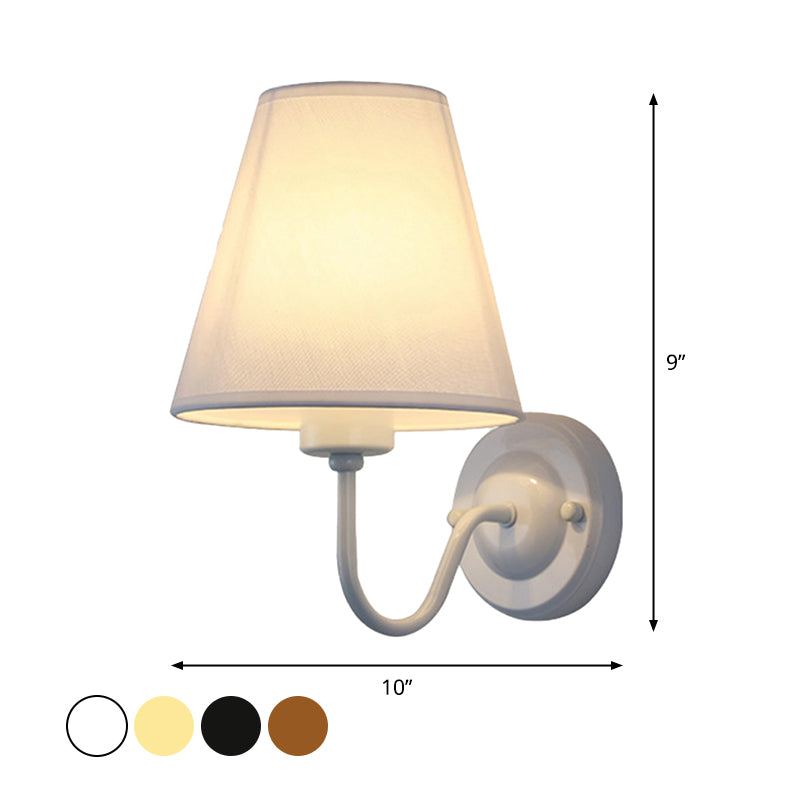 Black/Brown/Beige Cone Wall Lamp Nordic 1-Light Fabric Wall Lighting with Curved Arm in Black/White Clearhalo 'Cast Iron' 'Glass' 'Industrial' 'Modern wall lights' 'Modern' 'Tiffany' 'Traditional wall lights' 'Wall Lamps & Sconces' 'Wall Lights' Lighting' 1982676