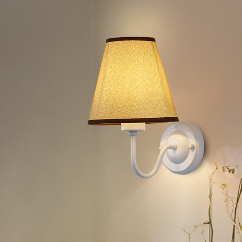 Black/Brown/Beige Cone Wall Lamp Nordic 1-Light Fabric Wall Lighting with Curved Arm in Black/White White Beige Clearhalo 'Cast Iron' 'Glass' 'Industrial' 'Modern wall lights' 'Modern' 'Tiffany' 'Traditional wall lights' 'Wall Lamps & Sconces' 'Wall Lights' Lighting' 1982677