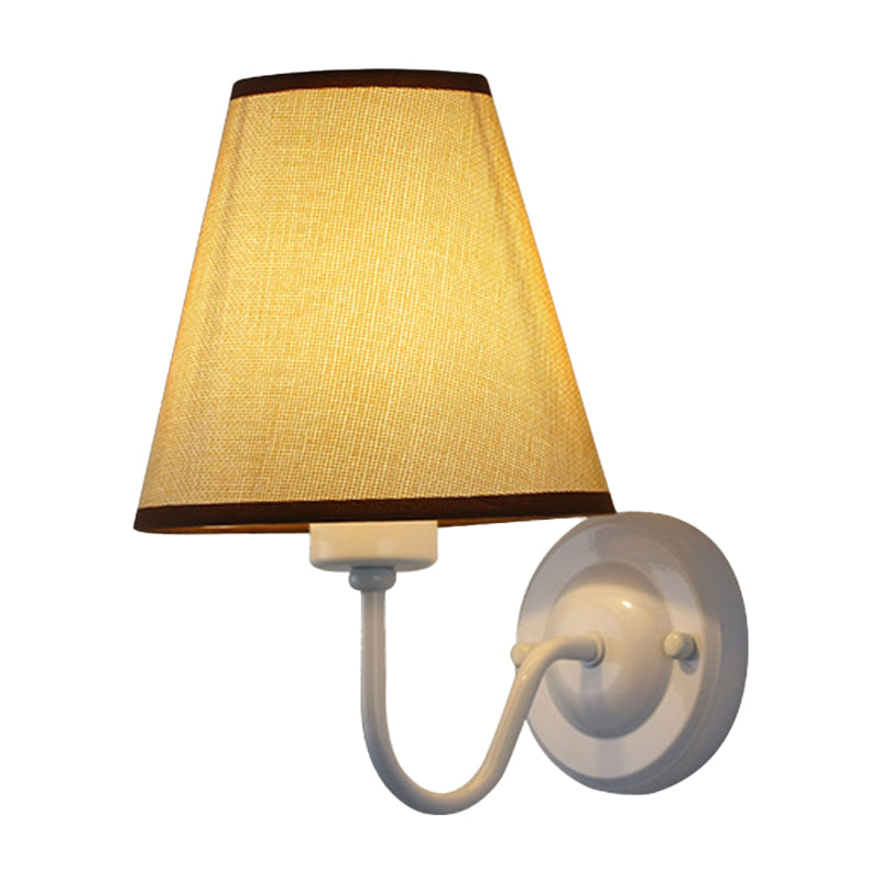 Black/Brown/Beige Cone Wall Lamp Nordic 1-Light Fabric Wall Lighting with Curved Arm in Black/White Clearhalo 'Cast Iron' 'Glass' 'Industrial' 'Modern wall lights' 'Modern' 'Tiffany' 'Traditional wall lights' 'Wall Lamps & Sconces' 'Wall Lights' Lighting' 1982678