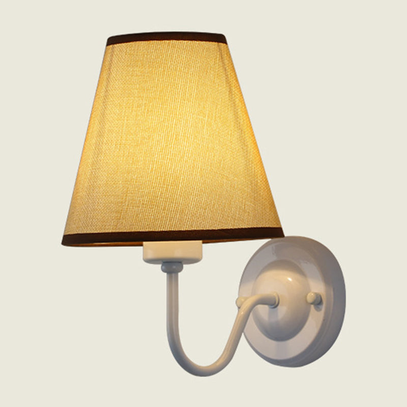 Black/Brown/Beige Cone Wall Lamp Nordic 1-Light Fabric Wall Lighting with Curved Arm in Black/White Clearhalo 'Cast Iron' 'Glass' 'Industrial' 'Modern wall lights' 'Modern' 'Tiffany' 'Traditional wall lights' 'Wall Lamps & Sconces' 'Wall Lights' Lighting' 1982679