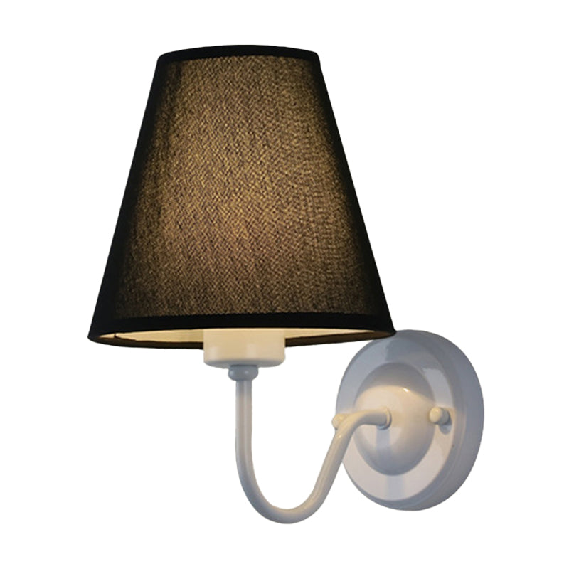 Black/Brown/Beige Cone Wall Lamp Nordic 1-Light Fabric Wall Lighting with Curved Arm in Black/White White Black Clearhalo 'Cast Iron' 'Glass' 'Industrial' 'Modern wall lights' 'Modern' 'Tiffany' 'Traditional wall lights' 'Wall Lamps & Sconces' 'Wall Lights' Lighting' 1982680