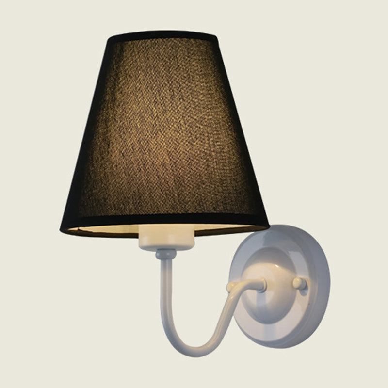 Black/Brown/Beige Cone Wall Lamp Nordic 1-Light Fabric Wall Lighting with Curved Arm in Black/White Clearhalo 'Cast Iron' 'Glass' 'Industrial' 'Modern wall lights' 'Modern' 'Tiffany' 'Traditional wall lights' 'Wall Lamps & Sconces' 'Wall Lights' Lighting' 1982681