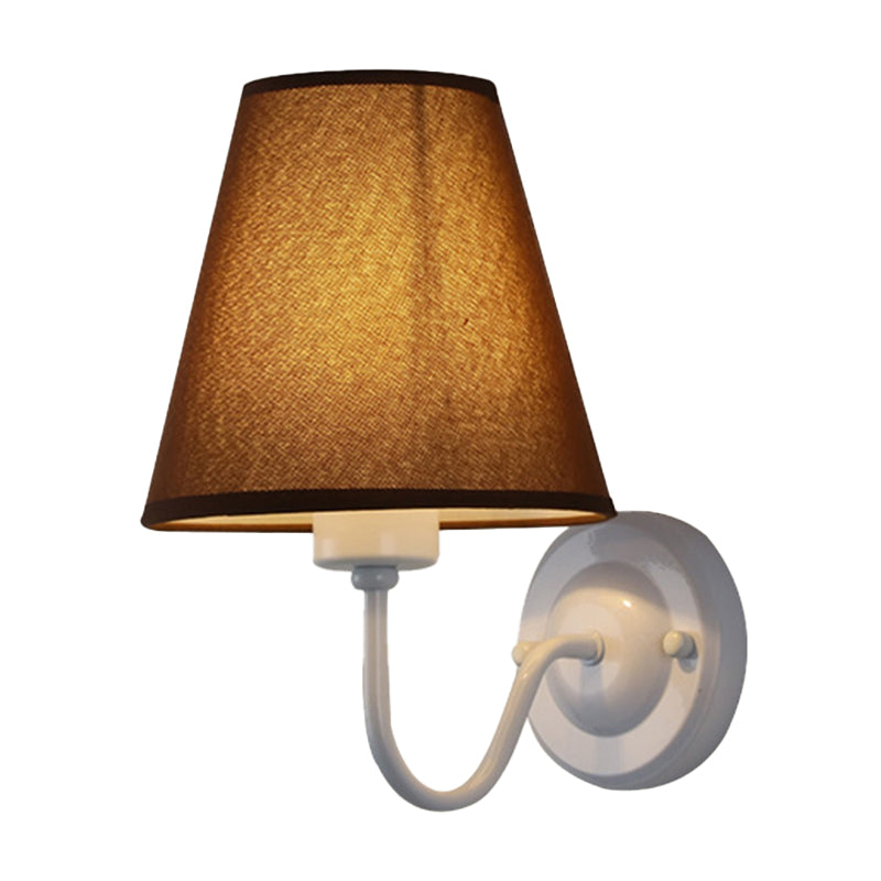Black/Brown/Beige Cone Wall Lamp Nordic 1-Light Fabric Wall Lighting with Curved Arm in Black/White White Brown Clearhalo 'Cast Iron' 'Glass' 'Industrial' 'Modern wall lights' 'Modern' 'Tiffany' 'Traditional wall lights' 'Wall Lamps & Sconces' 'Wall Lights' Lighting' 1982682
