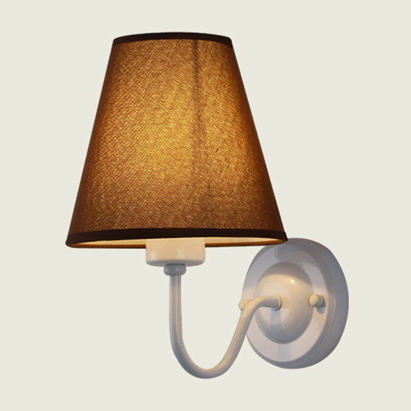 Black/Brown/Beige Cone Wall Lamp Nordic 1-Light Fabric Wall Lighting with Curved Arm in Black/White Clearhalo 'Cast Iron' 'Glass' 'Industrial' 'Modern wall lights' 'Modern' 'Tiffany' 'Traditional wall lights' 'Wall Lamps & Sconces' 'Wall Lights' Lighting' 1982683