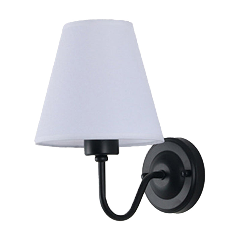 Black/Brown/Beige Cone Wall Lamp Nordic 1-Light Fabric Wall Lighting with Curved Arm in Black/White Clearhalo 'Cast Iron' 'Glass' 'Industrial' 'Modern wall lights' 'Modern' 'Tiffany' 'Traditional wall lights' 'Wall Lamps & Sconces' 'Wall Lights' Lighting' 1982685