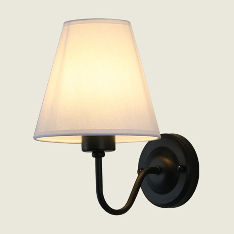 Black/Brown/Beige Cone Wall Lamp Nordic 1-Light Fabric Wall Lighting with Curved Arm in Black/White Clearhalo 'Cast Iron' 'Glass' 'Industrial' 'Modern wall lights' 'Modern' 'Tiffany' 'Traditional wall lights' 'Wall Lamps & Sconces' 'Wall Lights' Lighting' 1982686