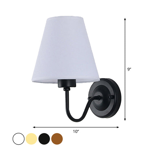 Black/Brown/Beige Cone Wall Lamp Nordic 1-Light Fabric Wall Lighting with Curved Arm in Black/White Clearhalo 'Cast Iron' 'Glass' 'Industrial' 'Modern wall lights' 'Modern' 'Tiffany' 'Traditional wall lights' 'Wall Lamps & Sconces' 'Wall Lights' Lighting' 1982687