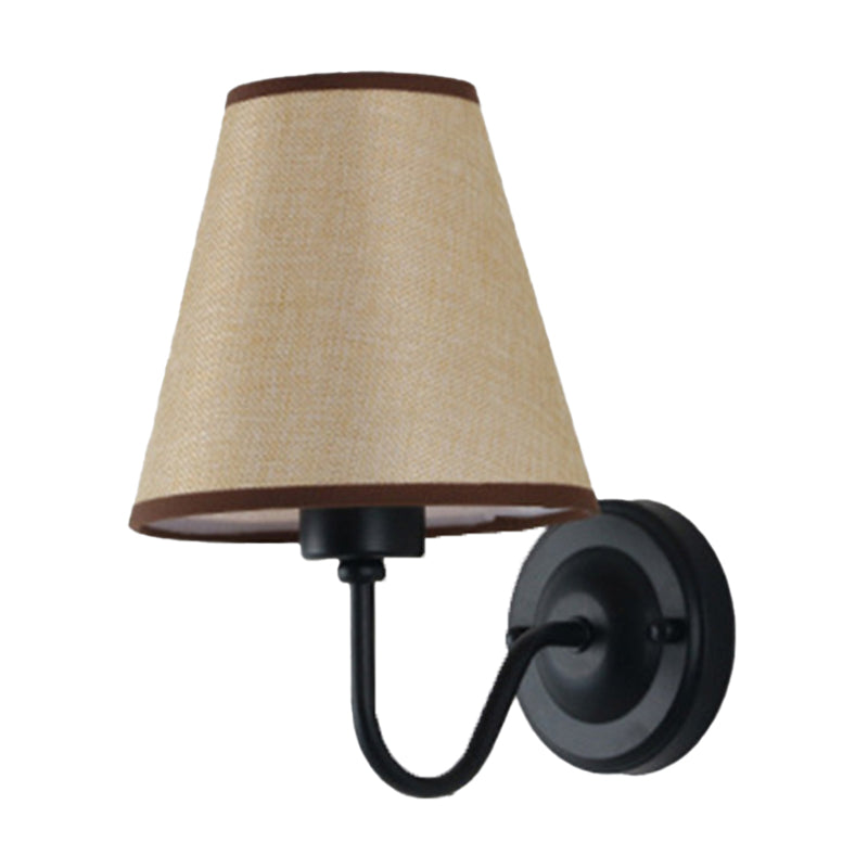 Black/Brown/Beige Cone Wall Lamp Nordic 1-Light Fabric Wall Lighting with Curved Arm in Black/White Clearhalo 'Cast Iron' 'Glass' 'Industrial' 'Modern wall lights' 'Modern' 'Tiffany' 'Traditional wall lights' 'Wall Lamps & Sconces' 'Wall Lights' Lighting' 1982689