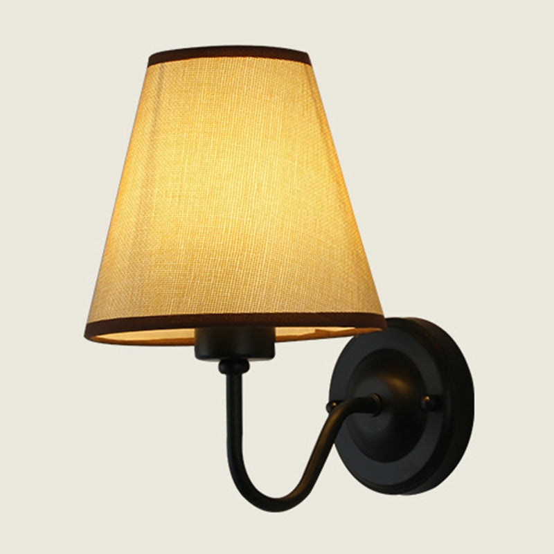 Black/Brown/Beige Cone Wall Lamp Nordic 1-Light Fabric Wall Lighting with Curved Arm in Black/White Clearhalo 'Cast Iron' 'Glass' 'Industrial' 'Modern wall lights' 'Modern' 'Tiffany' 'Traditional wall lights' 'Wall Lamps & Sconces' 'Wall Lights' Lighting' 1982690
