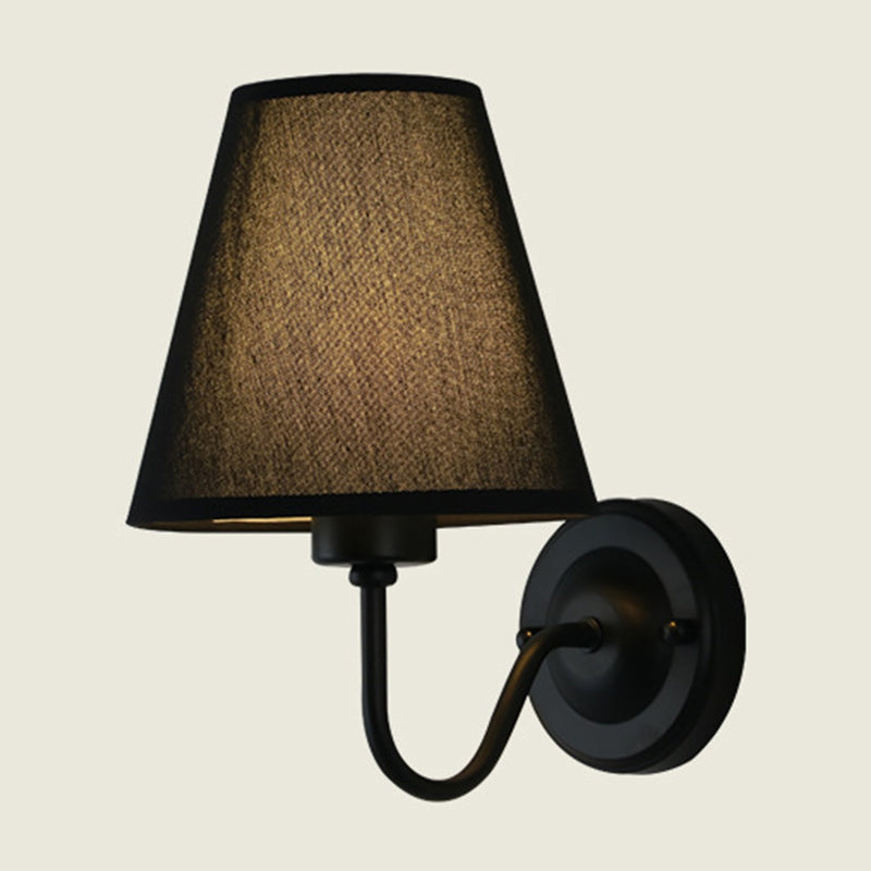 Black/Brown/Beige Cone Wall Lamp Nordic 1-Light Fabric Wall Lighting with Curved Arm in Black/White Clearhalo 'Cast Iron' 'Glass' 'Industrial' 'Modern wall lights' 'Modern' 'Tiffany' 'Traditional wall lights' 'Wall Lamps & Sconces' 'Wall Lights' Lighting' 1982693