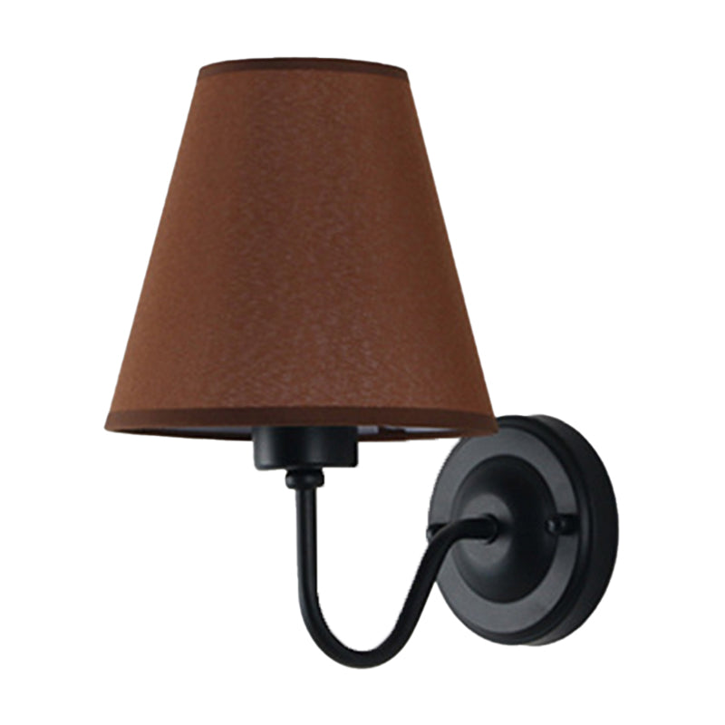 Black/Brown/Beige Cone Wall Lamp Nordic 1-Light Fabric Wall Lighting with Curved Arm in Black/White Clearhalo 'Cast Iron' 'Glass' 'Industrial' 'Modern wall lights' 'Modern' 'Tiffany' 'Traditional wall lights' 'Wall Lamps & Sconces' 'Wall Lights' Lighting' 1982695