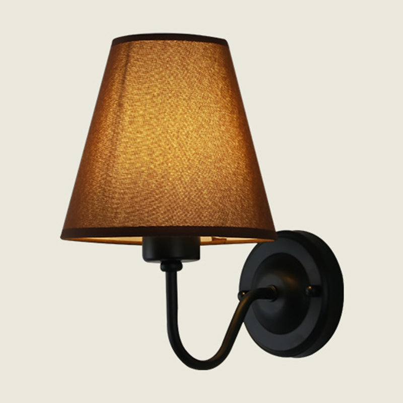 Black/Brown/Beige Cone Wall Lamp Nordic 1-Light Fabric Wall Lighting with Curved Arm in Black/White Clearhalo 'Cast Iron' 'Glass' 'Industrial' 'Modern wall lights' 'Modern' 'Tiffany' 'Traditional wall lights' 'Wall Lamps & Sconces' 'Wall Lights' Lighting' 1982696