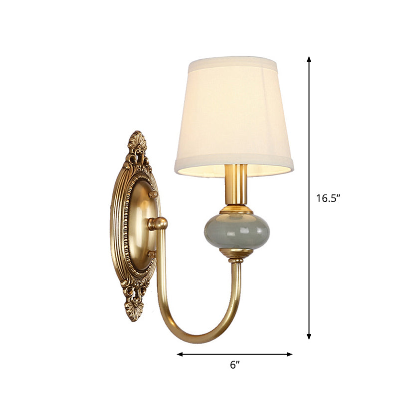 Gold Swoop Arm Wall Light Traditional Metal 1/2-Head Gold Sconce Lamp with Cone Shade and Faux Jade Decor Clearhalo 'Wall Lamps & Sconces' 'Wall Lights' Lighting' 1982762