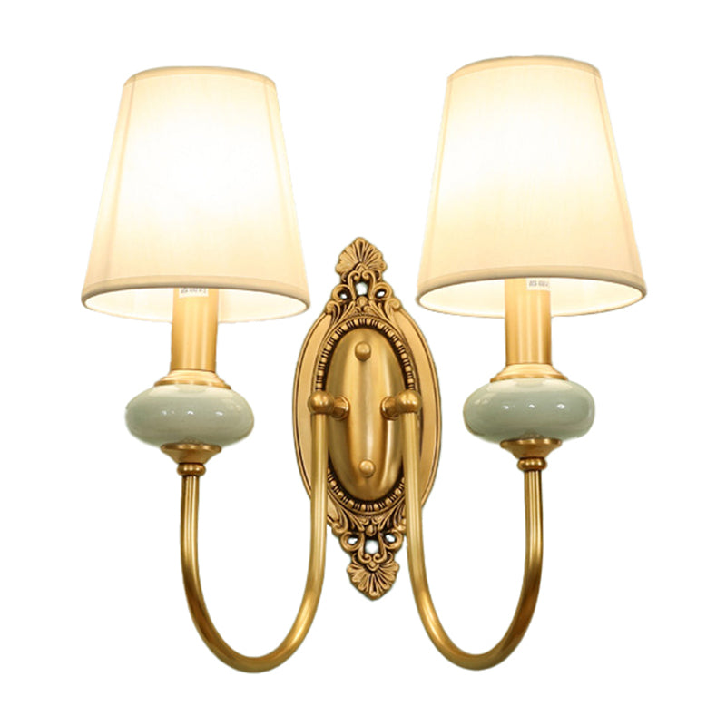 Gold Swoop Arm Wall Light Traditional Metal 1/2-Head Gold Sconce Lamp with Cone Shade and Faux Jade Decor Clearhalo 'Wall Lamps & Sconces' 'Wall Lights' Lighting' 1982765