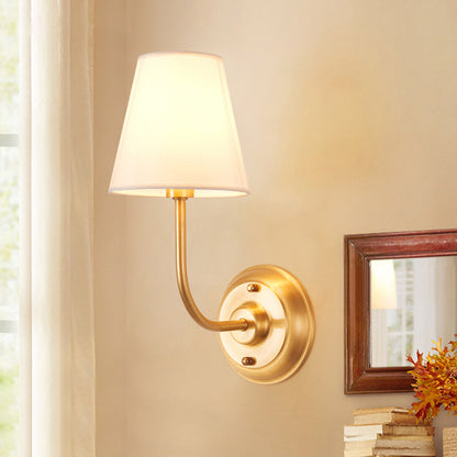 Single-Bulb Wall Mounted Lamp Minimalist Living Room Wall Light with Conical Fabric Shade in Gold Gold Clearhalo 'Wall Lamps & Sconces' 'Wall Lights' Lighting' 1982777