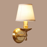 Gold 1 Bulb Wall Mount Light Traditional Fabric Tapered Shade Wall Lamp Fixture for Bedroom Gold Clearhalo 'Wall Lamps & Sconces' 'Wall Lights' Lighting' 1982790