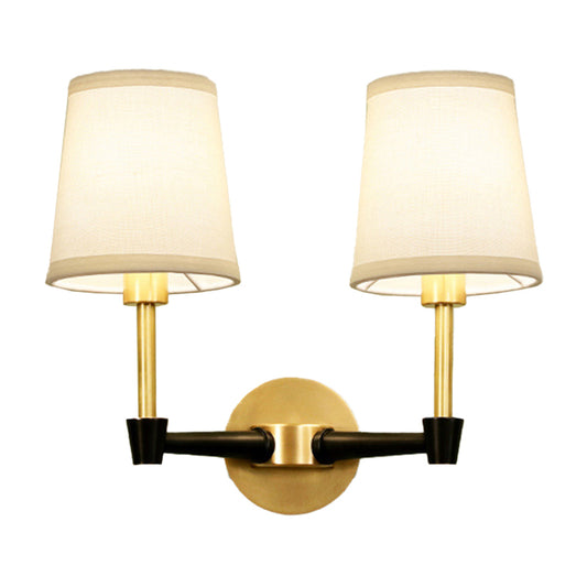 1/2-Head Wall Sconce Light Fixture Minimalist Conical Fabric Wall Mounted Lamp in Gold Clearhalo 'Wall Lamps & Sconces' 'Wall Lights' Lighting' 1982806