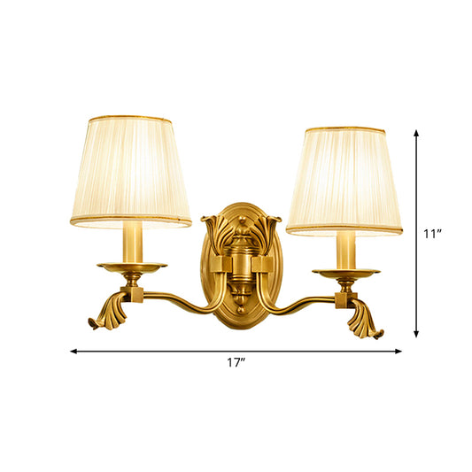 Candle Bedside Wall Lighting Rustic Metal 1/2-Light Gold Wall Mount Lamp with Cone Pleated Fabric Shade Clearhalo 'Wall Lamps & Sconces' 'Wall Lights' Lighting' 1982821
