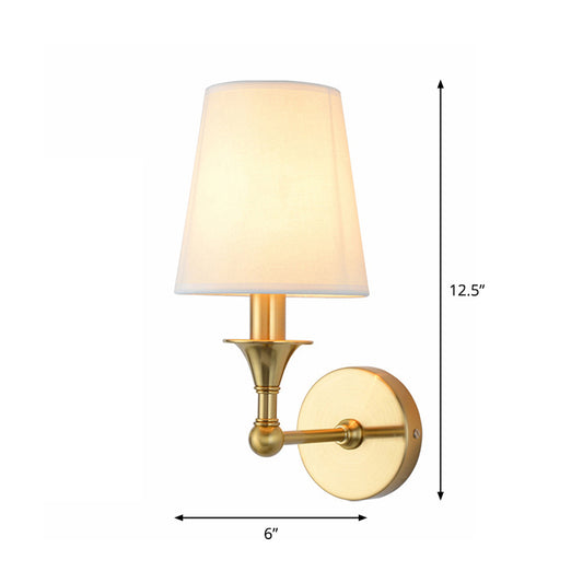 Traditional Cone Wall Lamp 1/2-Bulb Fabric Wall Mounted Light Fixture in Antiqued Gold Clearhalo 'Wall Lamps & Sconces' 'Wall Lights' Lighting' 1982831