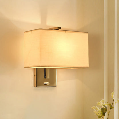 Minimalist Rectangle Wall Mounted Lamp Fabric 1 Bulb Living Room Sconce Light in Black/White/Beige White Clearhalo 'Cast Iron' 'Glass' 'Industrial' 'Modern wall lights' 'Modern' 'Tiffany' 'Traditional wall lights' 'Wall Lamps & Sconces' 'Wall Lights' Lighting' 1982839