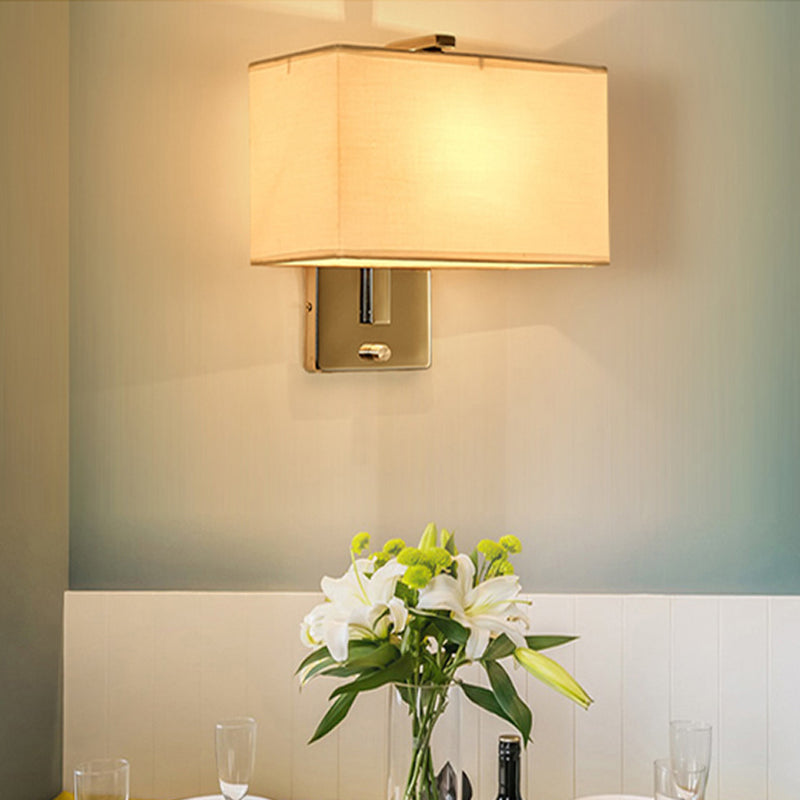 Minimalist Rectangle Wall Mounted Lamp Fabric 1 Bulb Living Room Sconce Light in Black/White/Beige Clearhalo 'Cast Iron' 'Glass' 'Industrial' 'Modern wall lights' 'Modern' 'Tiffany' 'Traditional wall lights' 'Wall Lamps & Sconces' 'Wall Lights' Lighting' 1982840