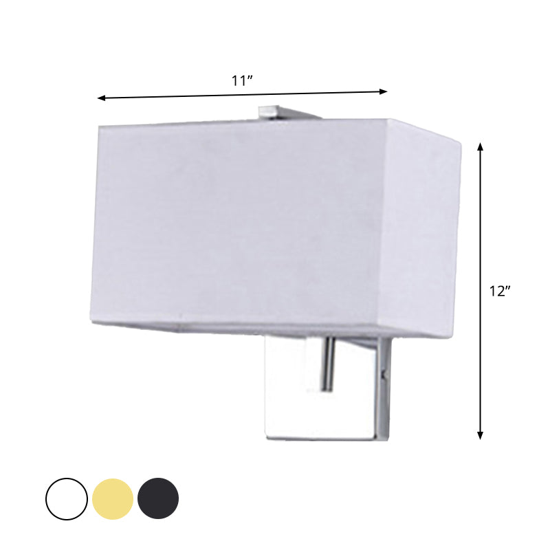 Minimalist Rectangle Wall Mounted Lamp Fabric 1 Bulb Living Room Sconce Light in Black/White/Beige Clearhalo 'Cast Iron' 'Glass' 'Industrial' 'Modern wall lights' 'Modern' 'Tiffany' 'Traditional wall lights' 'Wall Lamps & Sconces' 'Wall Lights' Lighting' 1982843