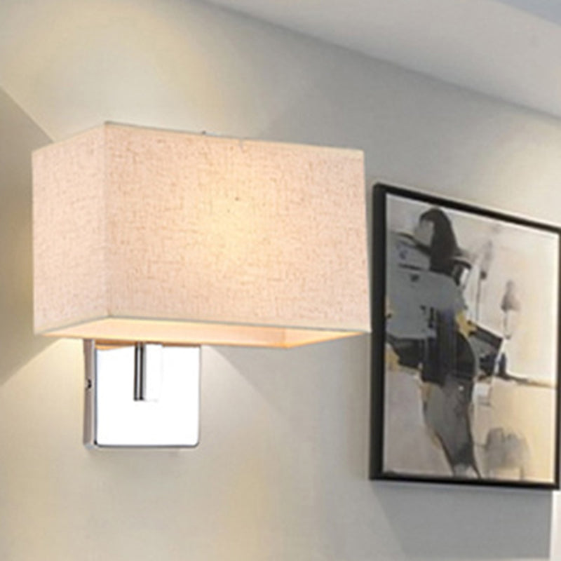 Minimalist Rectangle Wall Mounted Lamp Fabric 1 Bulb Living Room Sconce Light in Black/White/Beige Beige Clearhalo 'Cast Iron' 'Glass' 'Industrial' 'Modern wall lights' 'Modern' 'Tiffany' 'Traditional wall lights' 'Wall Lamps & Sconces' 'Wall Lights' Lighting' 1982844
