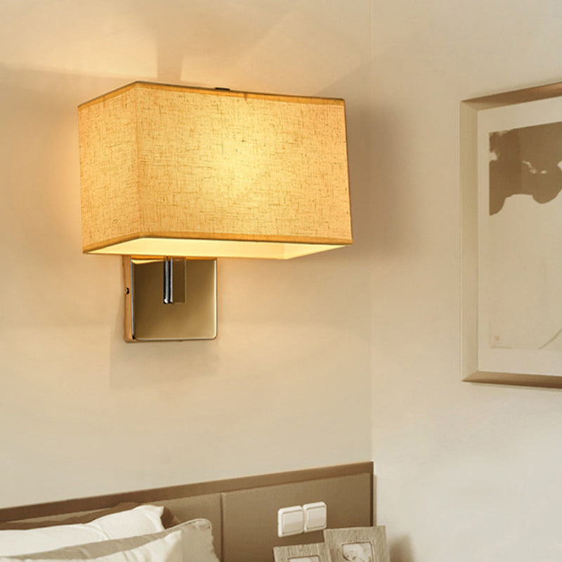 Minimalist Rectangle Wall Mounted Lamp Fabric 1 Bulb Living Room Sconce Light in Black/White/Beige Clearhalo 'Cast Iron' 'Glass' 'Industrial' 'Modern wall lights' 'Modern' 'Tiffany' 'Traditional wall lights' 'Wall Lamps & Sconces' 'Wall Lights' Lighting' 1982845