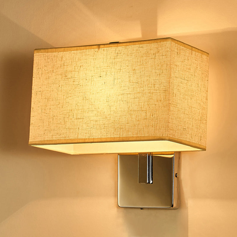 Minimalist Rectangle Wall Mounted Lamp Fabric 1 Bulb Living Room Sconce Light in Black/White/Beige Clearhalo 'Cast Iron' 'Glass' 'Industrial' 'Modern wall lights' 'Modern' 'Tiffany' 'Traditional wall lights' 'Wall Lamps & Sconces' 'Wall Lights' Lighting' 1982846