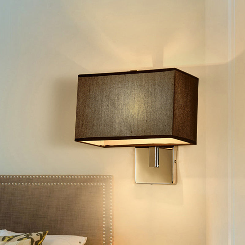 Minimalist Rectangle Wall Mounted Lamp Fabric 1 Bulb Living Room Sconce Light in Black/White/Beige Black Clearhalo 'Cast Iron' 'Glass' 'Industrial' 'Modern wall lights' 'Modern' 'Tiffany' 'Traditional wall lights' 'Wall Lamps & Sconces' 'Wall Lights' Lighting' 1982848